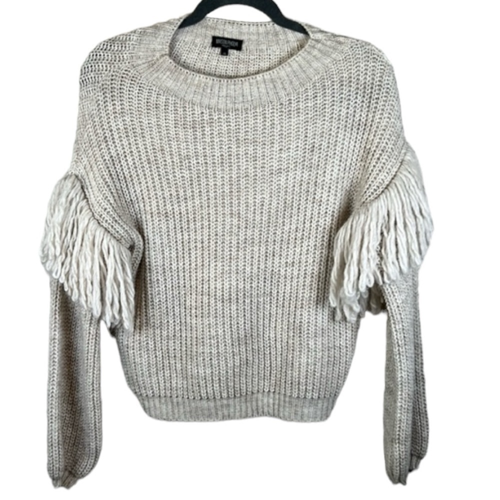 Maison Pholya Oatmeal Ribbed Wool Alpaca Tassel Fringe Sweater Size XS